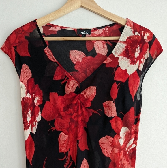Vintage Mesh Floral Asymmetrical Midi Dress - Picture 6 of 6